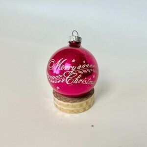 Vintage Pink Christmas Glass Merry Christmas Shiny Brite Ornament
